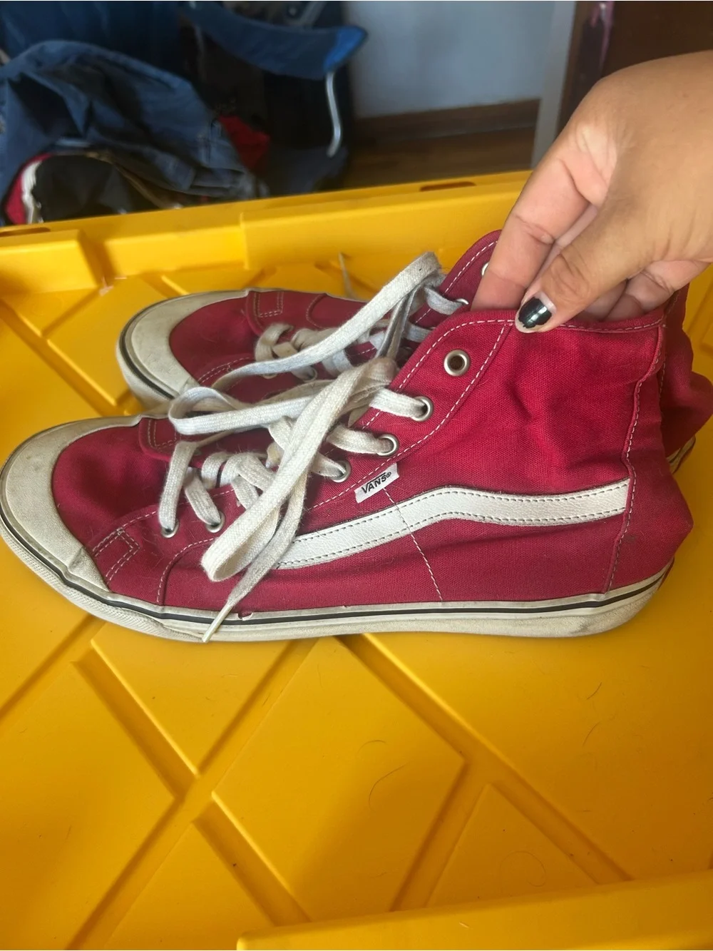 Vans Red High-Top Canvas Sneakers with White Stripe
